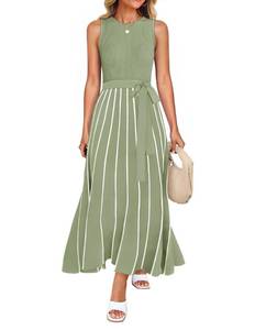 lot 18261 image: ZESICA Womens Sleeveless Knit Tie Waist Maxi Sweater Dress Light Green XL