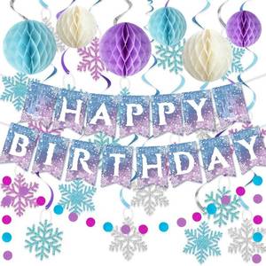 lot 18273 image: Kiyiusan Frozen Birthday Decorations Banner Honeycomb Balls Swirls Snowflakes