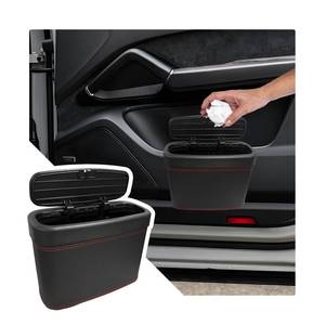 lot 18278 image: Sbulhia Car Trash Can with Lid, Leather Hanging Organizer, Black