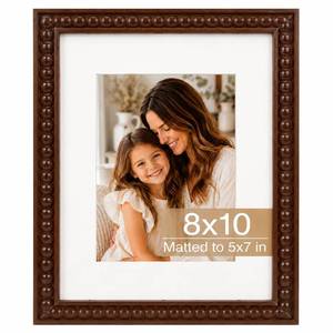 lot 18288 image: QOTIB Solid Wood Picture Frame 8x10 with 5x7 Mat, Beaded Brown