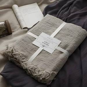lot 18291 image: MINUPWELL 100% Linen Throw Blanket 79 x 57 Natural Flax