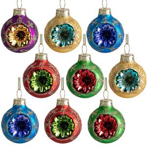 lot 18300 image: LFUTARI Christmas Glass Reflector Ball Ornament 1.6 Inch 9 Pcs