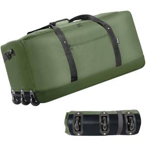 lot 19680 image: Finnhomy Foldable Rolling Duffel Bag 120L 32 Inch 3-Wheel Green