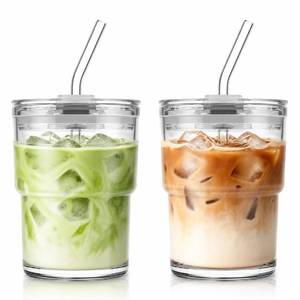 lot 19695 image: KEMORELA Glass Tumbler with Lid and Straw 13 oz Matcha (Missing 1 Straw)