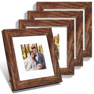 lot 19721 image: Hongkee 6x6 Picture Frame Set of 4, Real Glass Wood, Fits 4x4 Photo