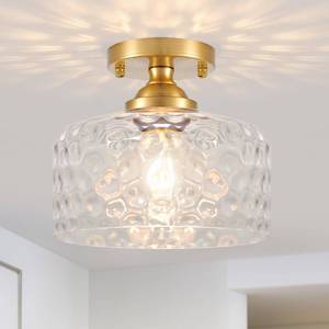 lot 19752 image: Daunton Semi Flush Ceiling Light 9.45in Vintage Gold Hammered Glass Shade