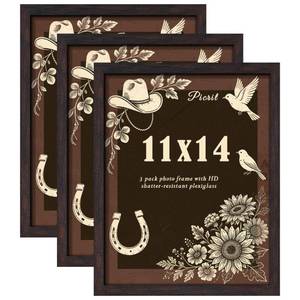 lot 20251 image: Picrit 11x14 Walnut Picture Frame 3 Pack, Wall Mount & Tabletop