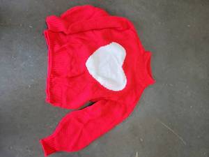 lot 20272 image: Red Chunky Knit Sweater with White Heart, Size M