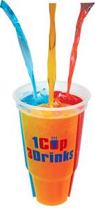 lot 20275 image: 1Cup 3Drinks WesCup 3-Compartment Reusable Drinking Cup with 3 Straws, 24oz