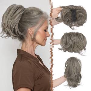 lot 20280 image: FESHFEN Claw Clip Short Ponytail Extension Synthetic Hairpiece Salt and Pepper