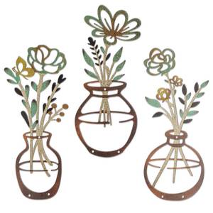 lot 20298 image: 3 Pieces Metal Flowers Wall Decor Rustic Farmhouse Wall Art
