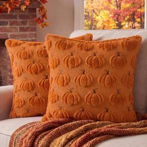 lot 20306 image: Softalker Rust Pumpkin Throw Pillow Covers 20x20 Set of 2 Plush