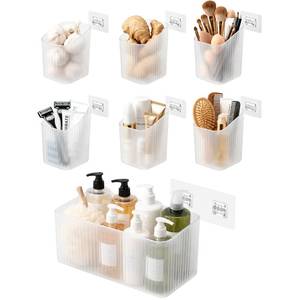 lot 20328 image: Adhesive Wall Mount Storage Bin Organizer 7 Pc Set