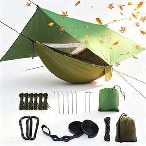 lot 20339 image: YCD Camping Hammock with Mosquito Net and Rainfly, Army Green