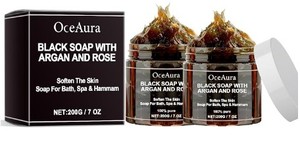 lot 6035 image: Oceaura Black Soap with Argan and Rose with Exfoliating Glove
