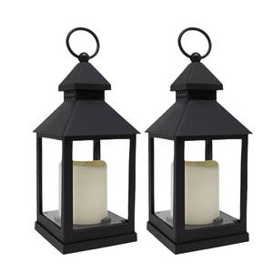 lot 1007 image: BAIRAYEN 2 Pack 10 Inch Black Candle Lanterns with LED Flame Timer