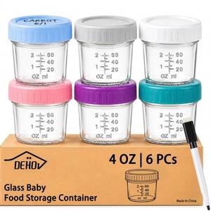 lot 1019 image: Dehov 6-Piece Glass Baby Food Containers With Lids 4 Oz