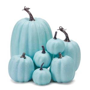 lot 1022 image: Zensounding 7 Piece Artificial Foam Pumpkins Set Light Blue Assorted Sizes