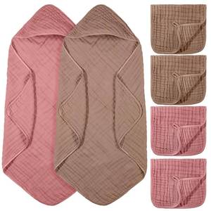 lot 1023 image: VitalCozy 6 Pcs Muslin Hooded Baby Bath Towel and Washcloth Set Rose Pink