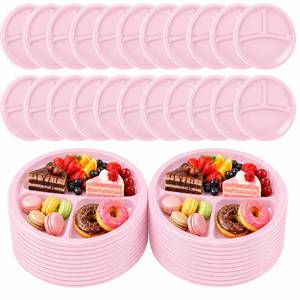 lot 1926 image: 48 Pack Pink Plastic 3 Compartment Divided Plates 9.8 Inch