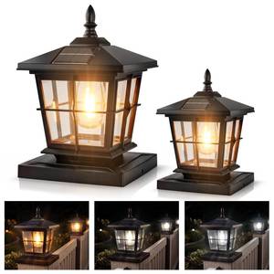 lot 1928 image: JOFIOS Solar Post Cap Light 2 Pack 3 Color Temps Fits 4x45x5 Posts