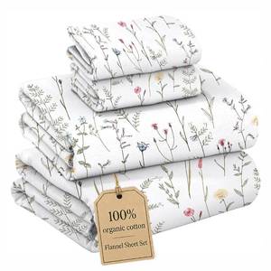 lot 1942 image: RUVANTI Flannel Sheet Set Full Size 100% Organic Cotton Linen Blooms