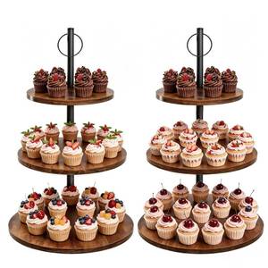 lot 1974 image: Limengya Wooden 3 Tier Cupcake Stand for 24 Cupcakes 2 Pack