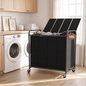 lot 1987 image: YKDIRECT Laundry Sorter 180L 4 Section with Lockable Wheels and Lid Black