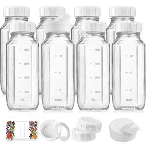 lot 1988 image: Syntic 8 Pack 16 Oz Glass Milk Bottles with Lids and Pour Spouts