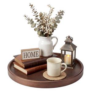 lot 1992 image: Seyorakus Round Bamboo Serving Tray 12 Inch Walnut Finish