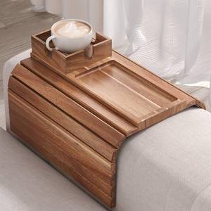 lot 1994 image: Fibogollo Acacia Wood Foldable Sofa Arm Tray with Cup Holder