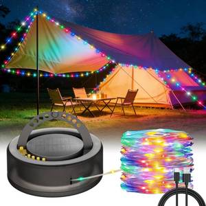 lot 2057 image: HOMECHOOSE 4-in-1 Solar Camping String Lights 33FT 5200mAh Waterproof RGB