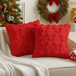lot 2073 image: Mixweer Bow Pillow Covers 18 x 18 Inch Red Set of 2