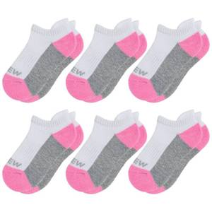 lot 2081 image: Sunew Kids Cushioned Athletic Low Cut Socks, 6 Pair, White & Pink, 8-11 Years
