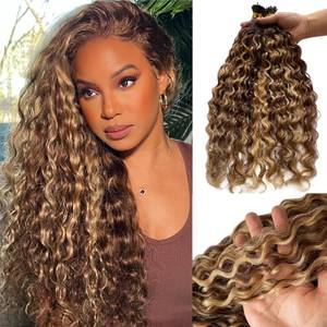 lot 2125 image: Munx Water Wave I Tip Human Hair Extensions 22 Inch #4P27 Highlighted Blonde
