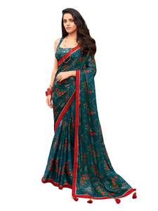 lot 2146 image: Aavami Womens Georgette Saree with Blouse Piece 5.50 Meter Rama Floral Print, 1 Size fit most
