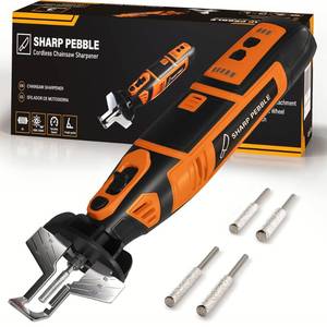 lot 2162 image: Sharp Pebble Cordless Electric Chainsaw Sharpener Kit with 4 Grinding Wheels