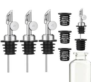lot 2177 image: KIBARTOL 3 Pack Olive Oil Pour Spout with Adapters, Silver