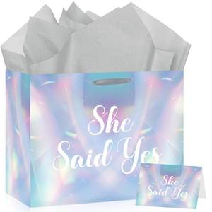 lot 2242 image: Iridescent She Said Yes Engagement Gift Bag 11.8 x 9.4 x 5.3 Inch