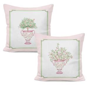lot 2276 image: FOPENEM Pink Chinoiserie Floral Pillow Covers 18x18 Set of 2