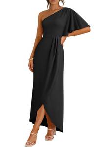lot 2283 image: ANRABESS Womens One Shoulder Formal Midi Dress Black Size M