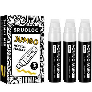 lot 2286 image: 3 Pack Jumbo Permanent Markers White 15mm Acrylic Paint Markers