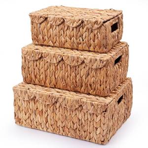 lot 5660 image: Acellegic 3 Piece Wicker Storage Baskets with Lids 16 14 12 Inch Water Hyacinth