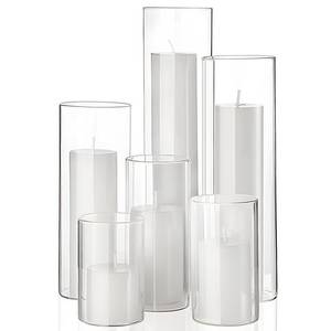 lot 5662 image: Shihanee Glass Cylinder Vase and Pillar Candle Set, White, Set of 6