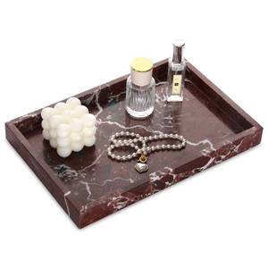 lot 5665 image: HESHIBI Marble Bathroom Vanity Tray, Rosso Lepanto, 12 x 8 x 1.2 In