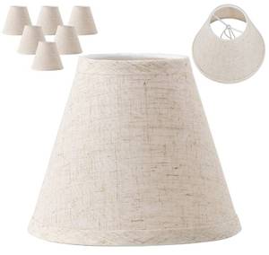 lot 5667 image: Doraloko Beige Linen Chandelier Lampshades 6 Pack 3x6x5 E12 Clip-On PL23065