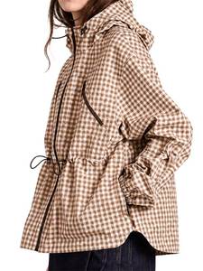 lot 5679 image: Fisoew Womens Rain Jacket Waterproof Plaid Hooded Windbreaker, Small