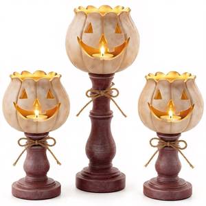 lot 5687 image: Feporina 3-Piece Pumpkin Tealight Candle Holder Set, Fall Halloween Decor