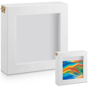 lot 5690 image: Qunclay White Wooden Unity Sand Ceremony Shadow Box 7.1 x 7.1 Inches