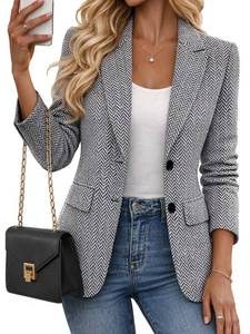 lot 5714 image: Mina Self Womens Herringbone Tweed Two-Button Blazer Jacket, Large